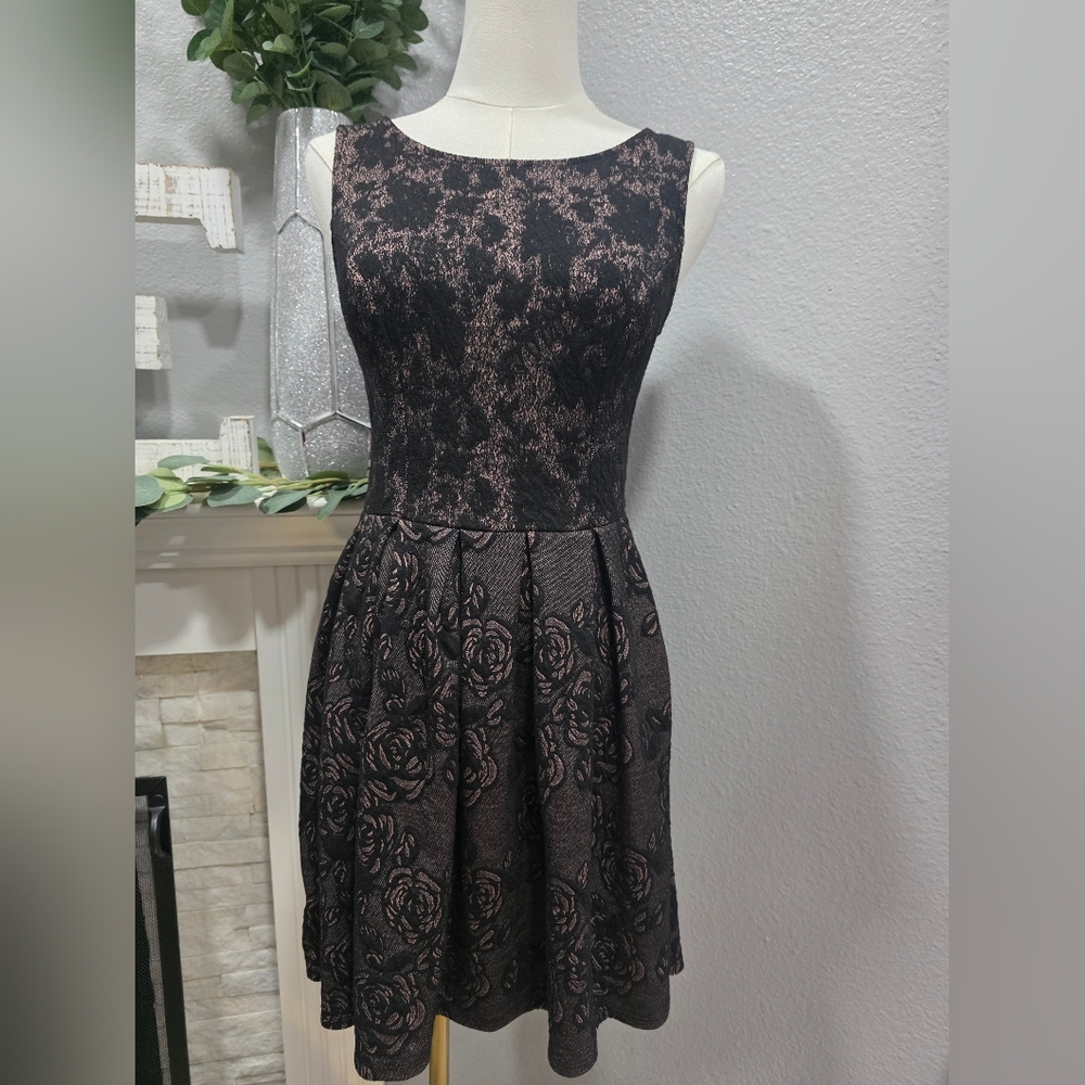 Xhilaration Black and Pink Lace Midi Dress